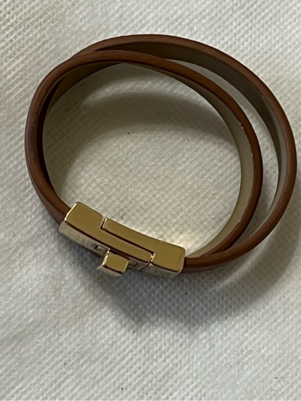 Brown Double Wrap Bracelet with Gold Clasp